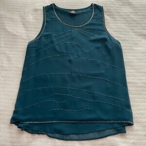 L Bobeau Teal Sleeveless Top with Silver Beading